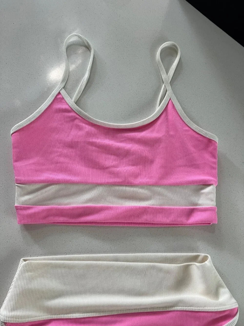 Beach Riot Eva Colorblock pink Bikini Top and bottom set size L